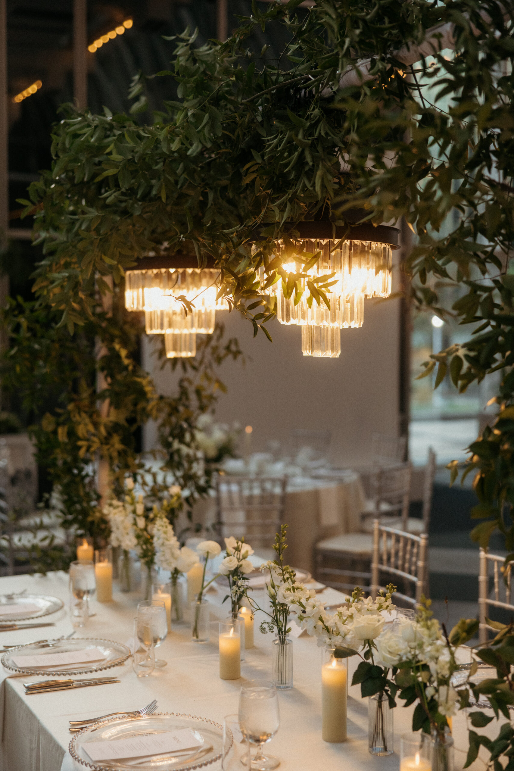 wedding reception inside PPG Wintergarden with natural light