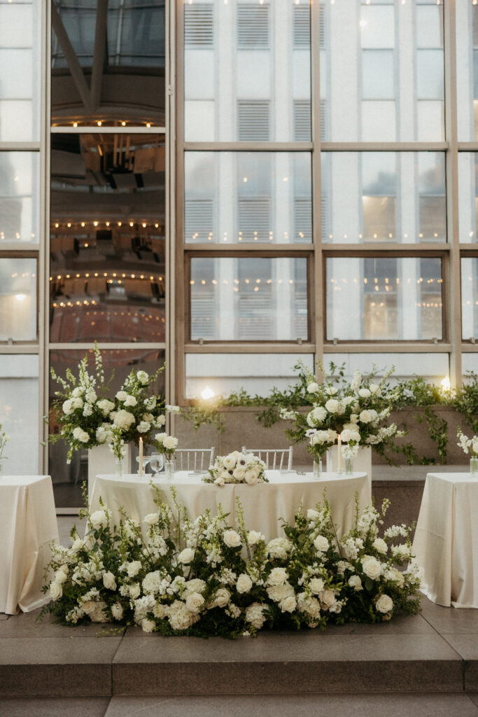 wedding reception inside PPG Wintergarden with natural light