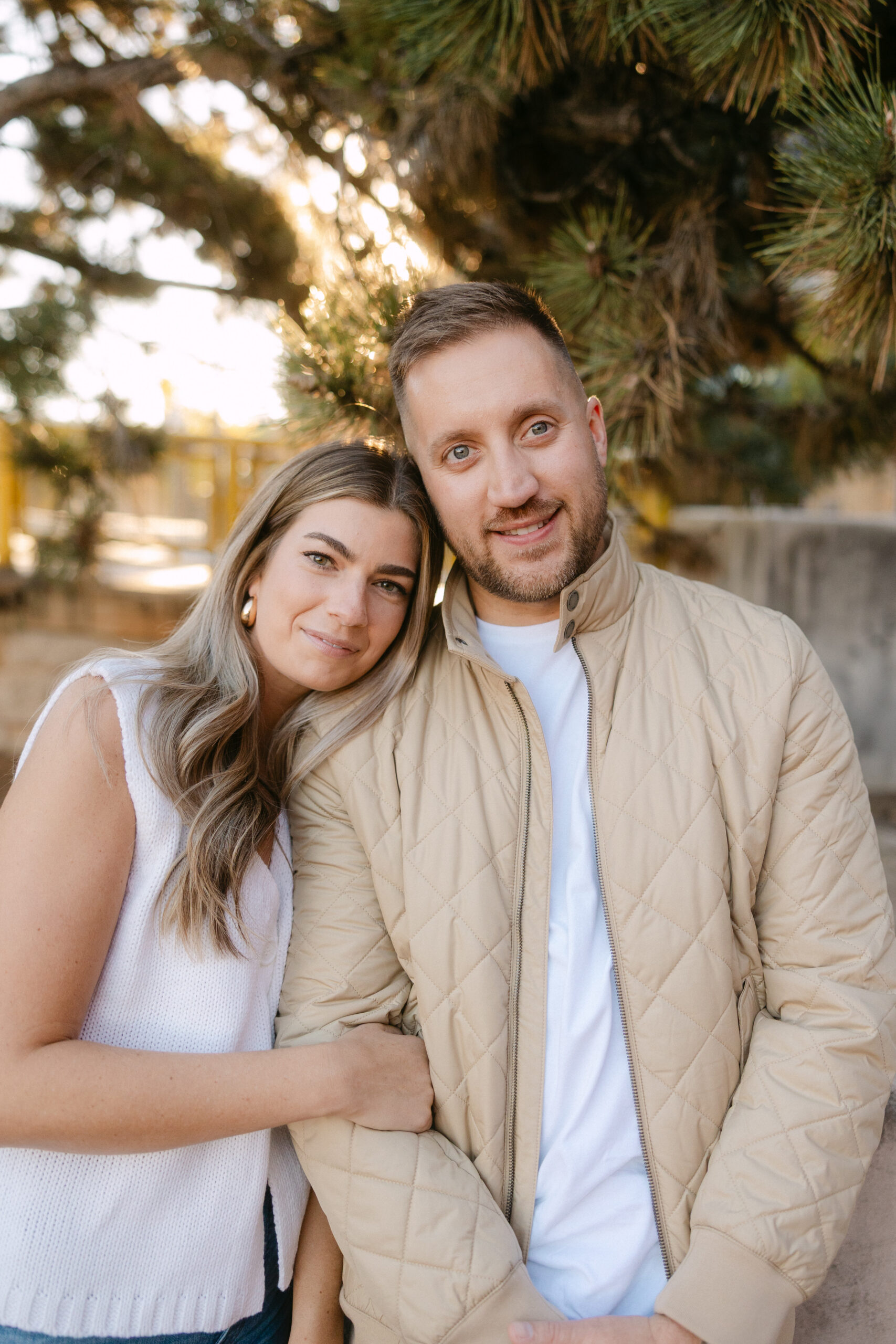 Romantic portraits with Pittsburgh skyline during North Shore engagement photos