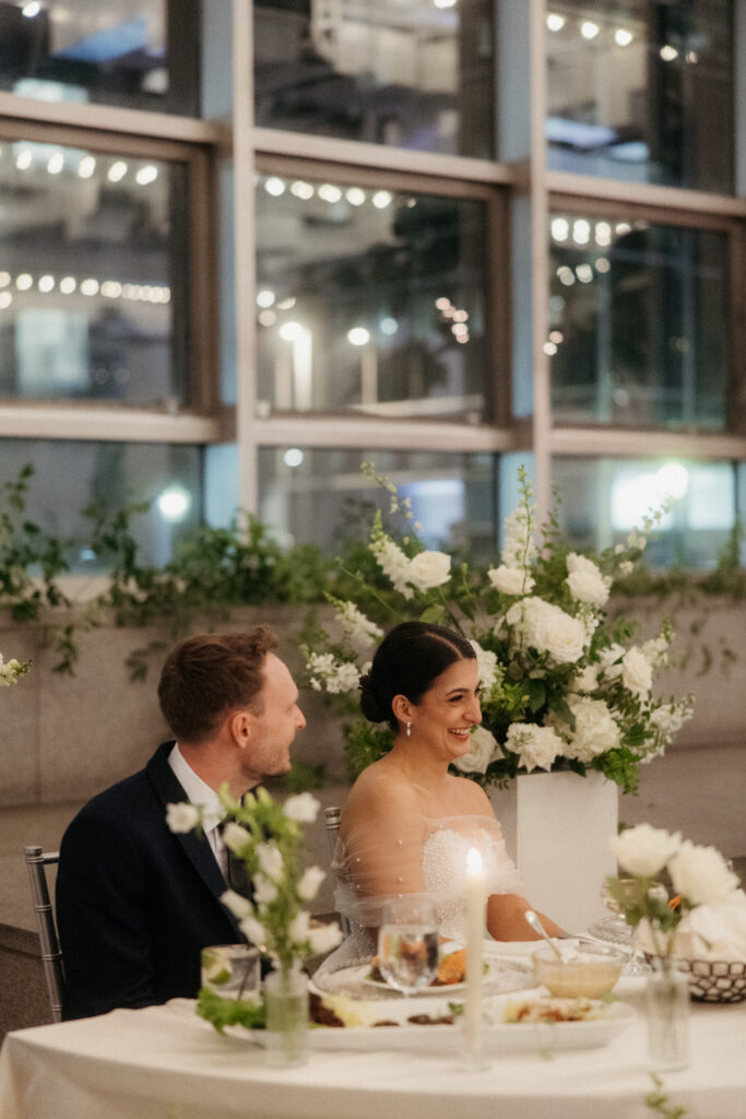 wedding reception inside PPG Wintergarden with natural light