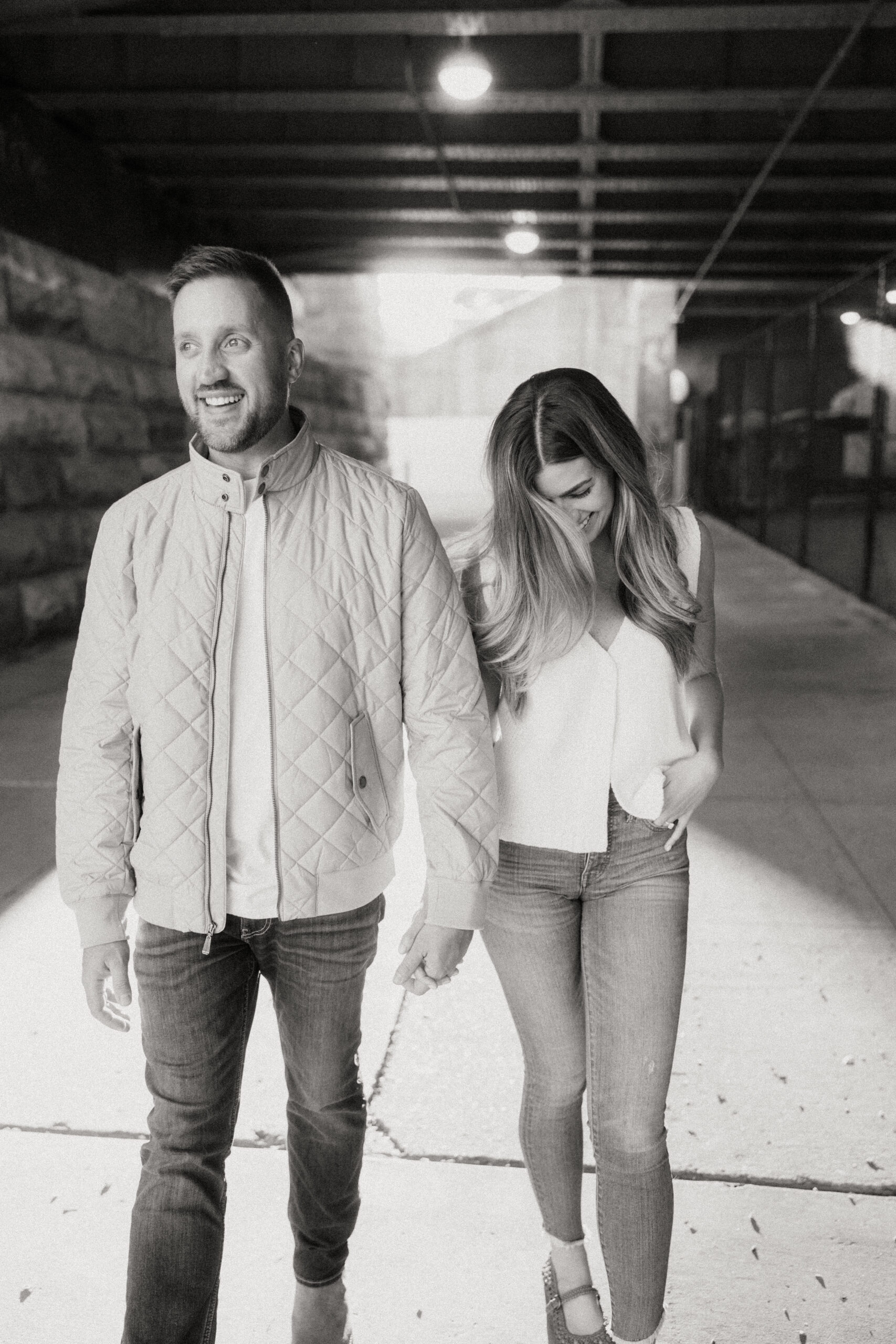 Romantic portraits with Pittsburgh skyline during North Shore engagement photos